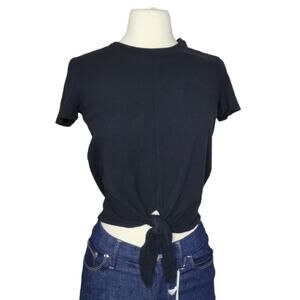 Madewell 100% Cotton Tie Front Blouse Black Size XX-Small